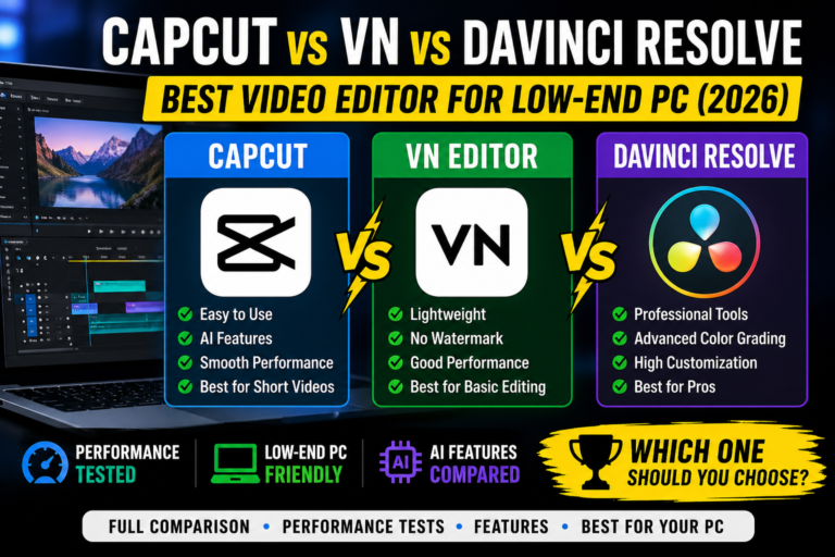 Best Video Editor for Low-End PC (2026): CapCut vs VN vs DaVinci Resolve Compared