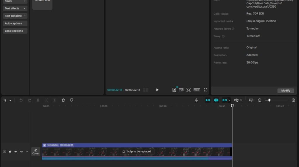 CapCut interface running on 4GB RAM PC